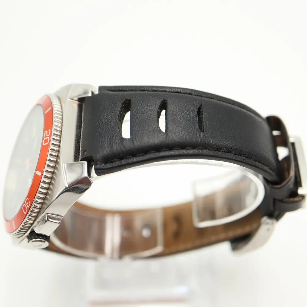 Tommy Bahama Relax Diver 41mm Watch Date Black Leather Silver Orange New Battery